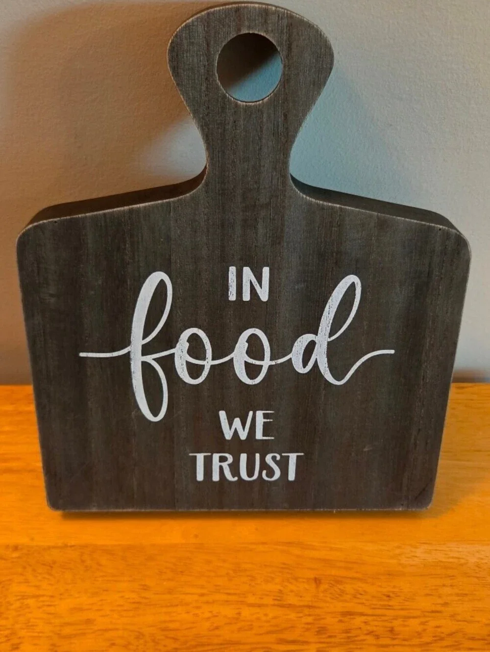Farmhouse Cutting Board with 'In Food We Trust' Print